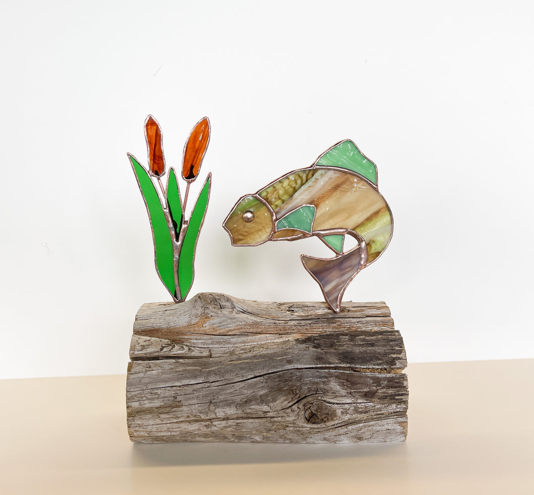 Fish with Cattails on Driftwood